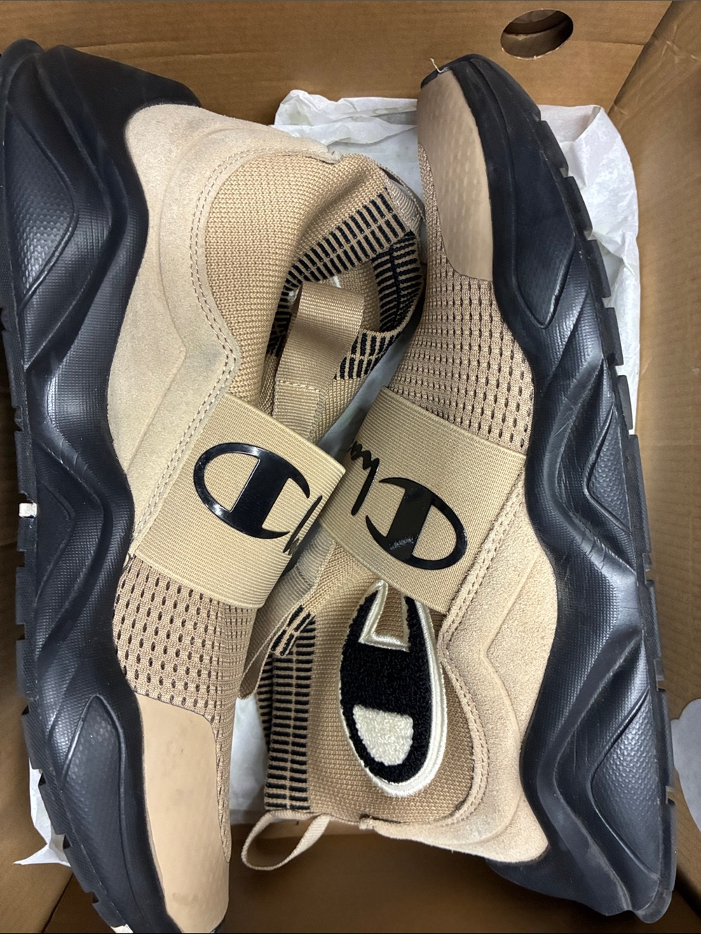 Champion Men's Size9 Tan Slip-On Knit Sneakers with Black Sole